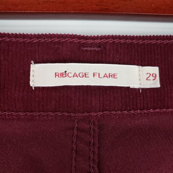 Levi's Premium Ribcage Flare Corduroy Pants Retro 70s Burgundy Button Fly 29 - Picture 7 of 9